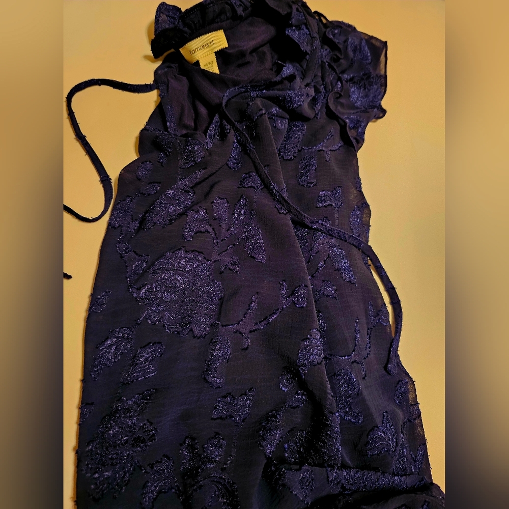 Navy Blue Floral Women's Blouse - Picture 8 of 9